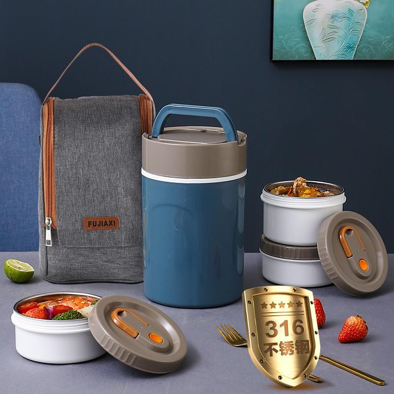316 Stainless Steel Insulated Lunch Box Adults Students Portable Multi-Layer Bento Container With Utensils Carry Bag