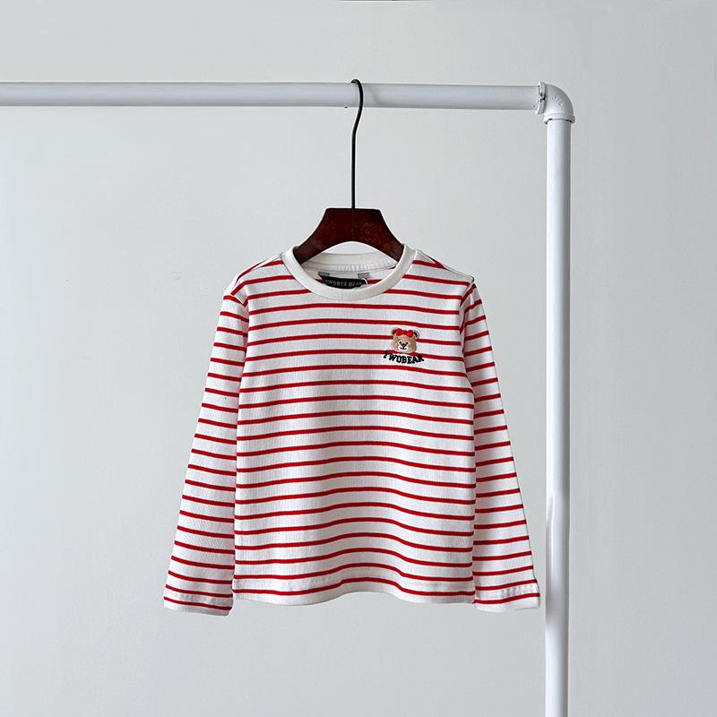 G26 Spring Korean Girls' Color-Woven Striped Long-Sleeve T-Shirt