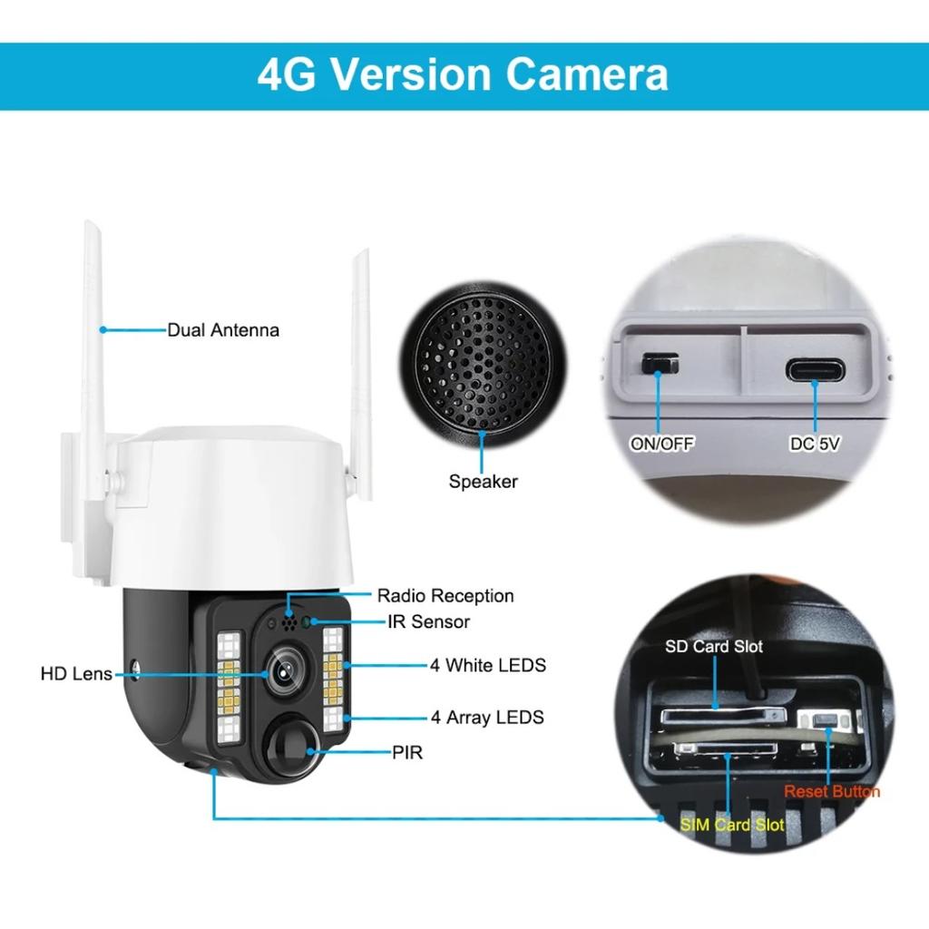 Солнечная камера наблюдения WIFI 4G Удаленная наружная беспроводная беспроводная камера ночного видения HD Полноцветная интеллектуальная камера