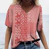 Vintage Plaid Print Women's T-shirt Hot Blouse Summer V-Neck Casual Short Sleeve Tees Female Oversized Tops Daily Clothing