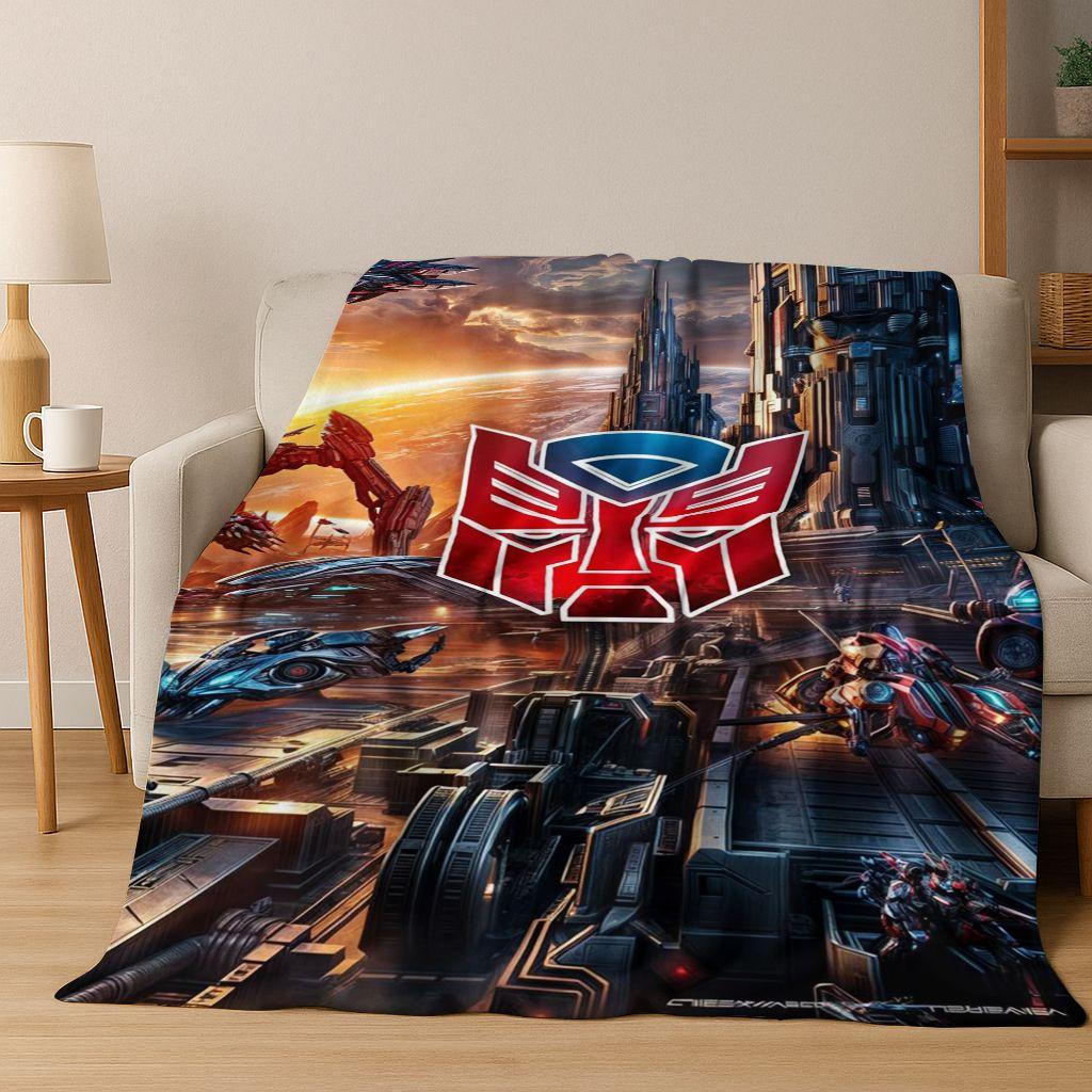 Cartoon T-Transformers Autobots Optimus Prime Flannel Blanket,Warm and Cozy Soft Throw Blanket for Home Bedroom Bed Sofa Cover