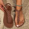 Woven Sandals Women's Simple and Light Casual Style Flat-bottomed Herringbone Toe Elastic Sandals
