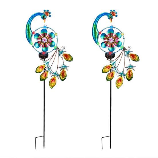 1/2 шт. Павлиньи солнечные уличные фонари Автоматическое включение/выключение Водонепроницаемые Легко установить Металлические садовые ветряные вертушки Многоцветная вращающаяся ветряная мельница