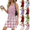 Женский летний повседневный сарафан без рукавов с V-образным вырезом и принтом в клетку для пляжного отдыха
