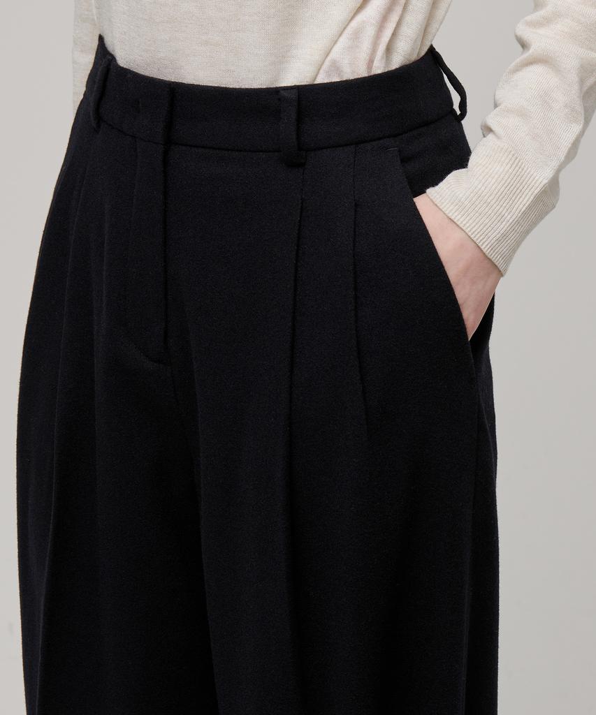 MUSINSA STANDARD WOMAN Женские шерстяные фланелевые широкие брюки с двумя защипами [Черный]