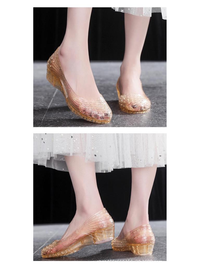 Женские летние хрустальные сандалии на танкетке - Универсальные, Нескользящие, Удобные, Без запаха, Мягкие туфли для улицы и работы