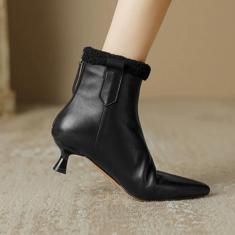 Женские меховые ботильоны с острым носком, модные кожаные теплые плюшевые туфли на среднем каблуке, женский бренд, зима 2025, тренд, уютные ботинки Mujer