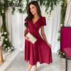 Plus Size Women's Fashion Sexy V Neck Solid Color Short Sleeved Dress