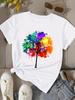 (Asian Size) Print Fashion Female Tee Top Women Clothing T Shirt Trend Sweet Watercolor Cute Woman Short Sleeve Graphic T-shirts