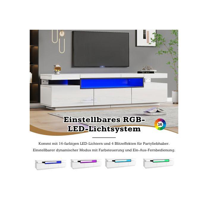 Meuble TV - MUVOE - 160x39x42 cm - Blanc - Éclairage LED 16 couleurs