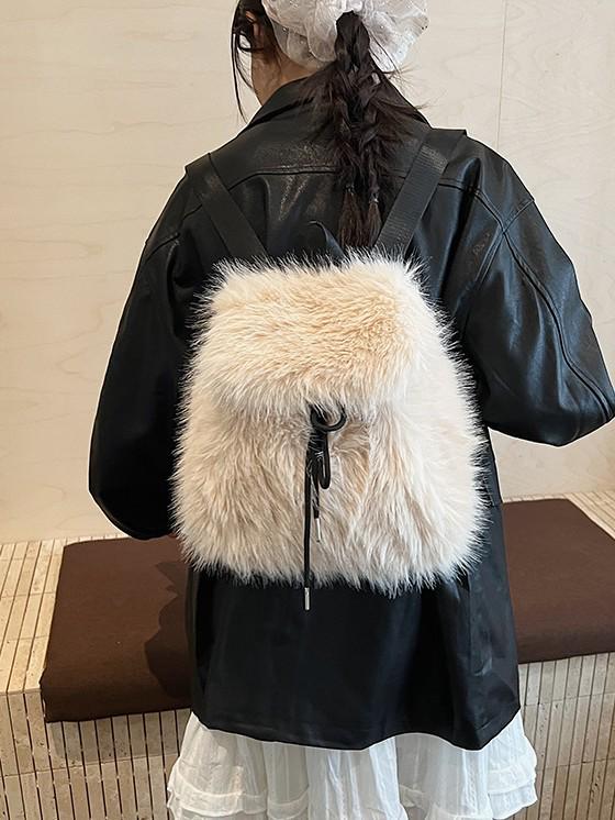 Women's Leopard Print Fluffy Backpack - Large Capacity, New Autumn & Winter Collection