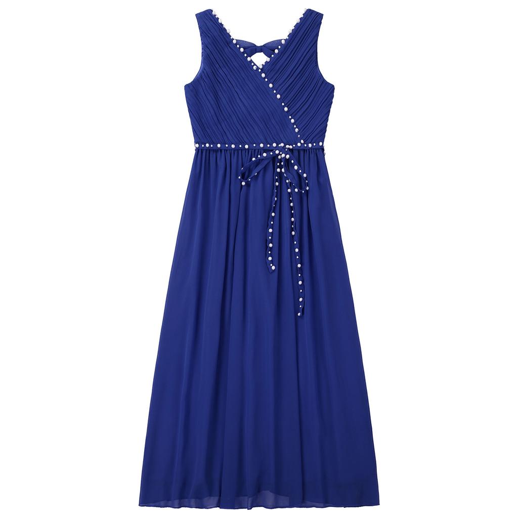 Детское шифоновое праздничное платье для девочек, платье с v-образным вырезом и рюшами, без рукавов, с бантом и вырезом, со съемным поясом