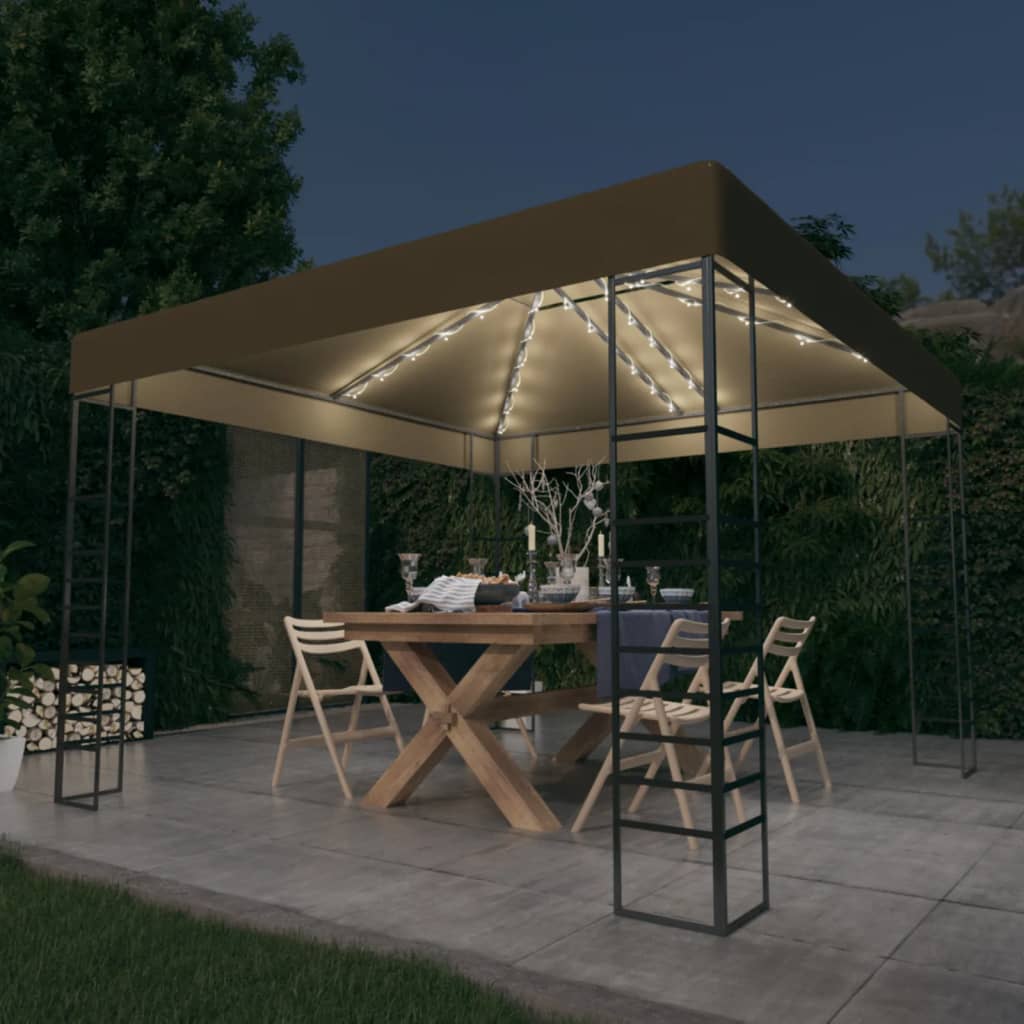 Garden Pavilion with LED String Lights 3x3 m Taupe