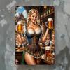 OktoberfestGirlMetalArt 1 шт. 2D Плоский Винтажный Металлический Знак Девушка Октоберфест 7,8x11,8" - Декор Немецкое Платье/Кружка Пива для Дома/Бара