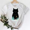T -Shirts Women Tshirt Leopard Heart Print T -Shirt Casual 90s Fashion Black T Shirt Clothes Graphic Tshirt Lady Female Tee Tshirt