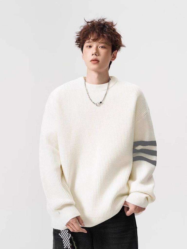 Unisex Striped Casual Knit Sweater - Winter Inner Base Layer, Round Neck
