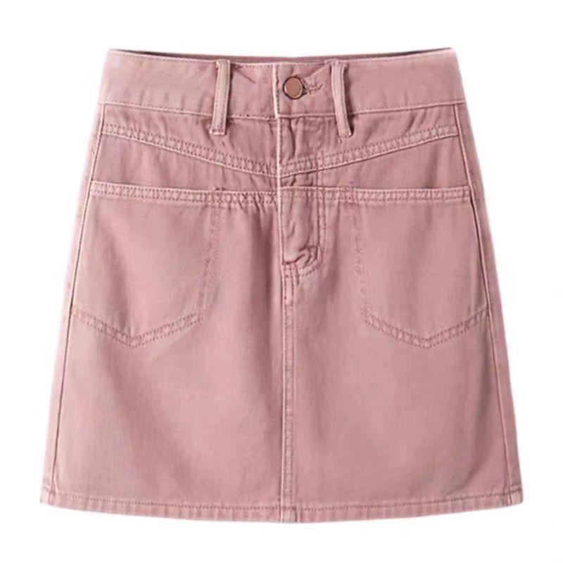 2024 г. Юбка-трапеция из синего денима с высокой талией для женщин