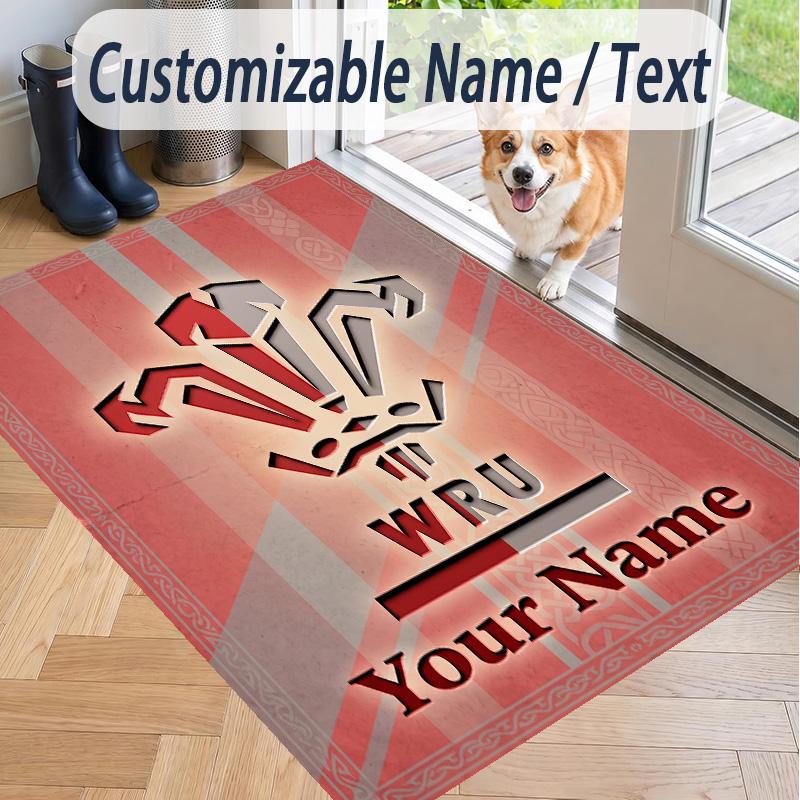 Custom Text Printed Rug Wales Rugby Non Slip Floor Carpet For Home Room Decor