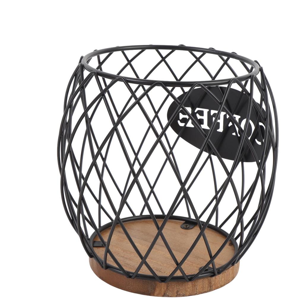 Coffee Pod Holder Iron Large Capacity Stylish Look Easy Access Wooden Base Coffee Pod Storage Organizer for Home Coffee