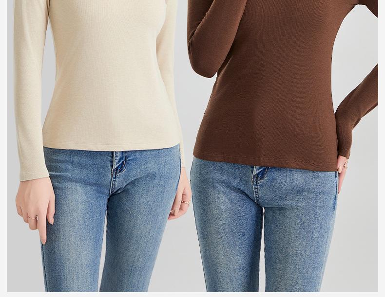 Autumn/Winter Wool Long-Sleeve Velvet Cotton Mid-Neck Women's Fashion Top