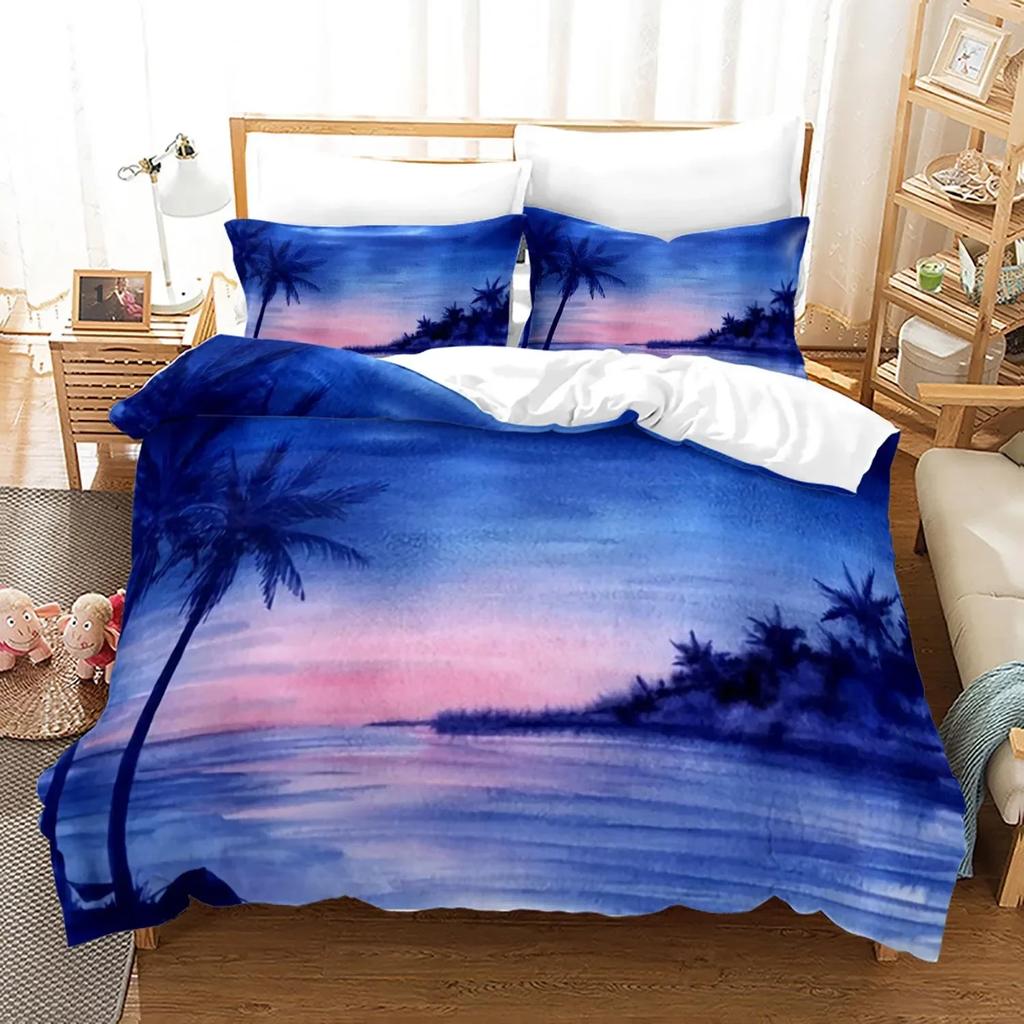 Ocean Tropical Island Palm Trees Comfortable Duvet Quilt Cover Pillowcase Bedding Set Children Bedroom Decoration Home Textile