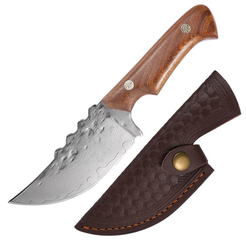 Дамасская сталь Тесак для мяса Нож для обвалки Нож с молотком Кованый нож ручной работы Нож для нарезки с чехлом для ножа