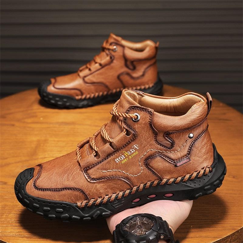 Men's Plus Size Velvet-Lined Martin Boots - Mid-Top Casual Outdoor Short Boots for Spring and Autumn