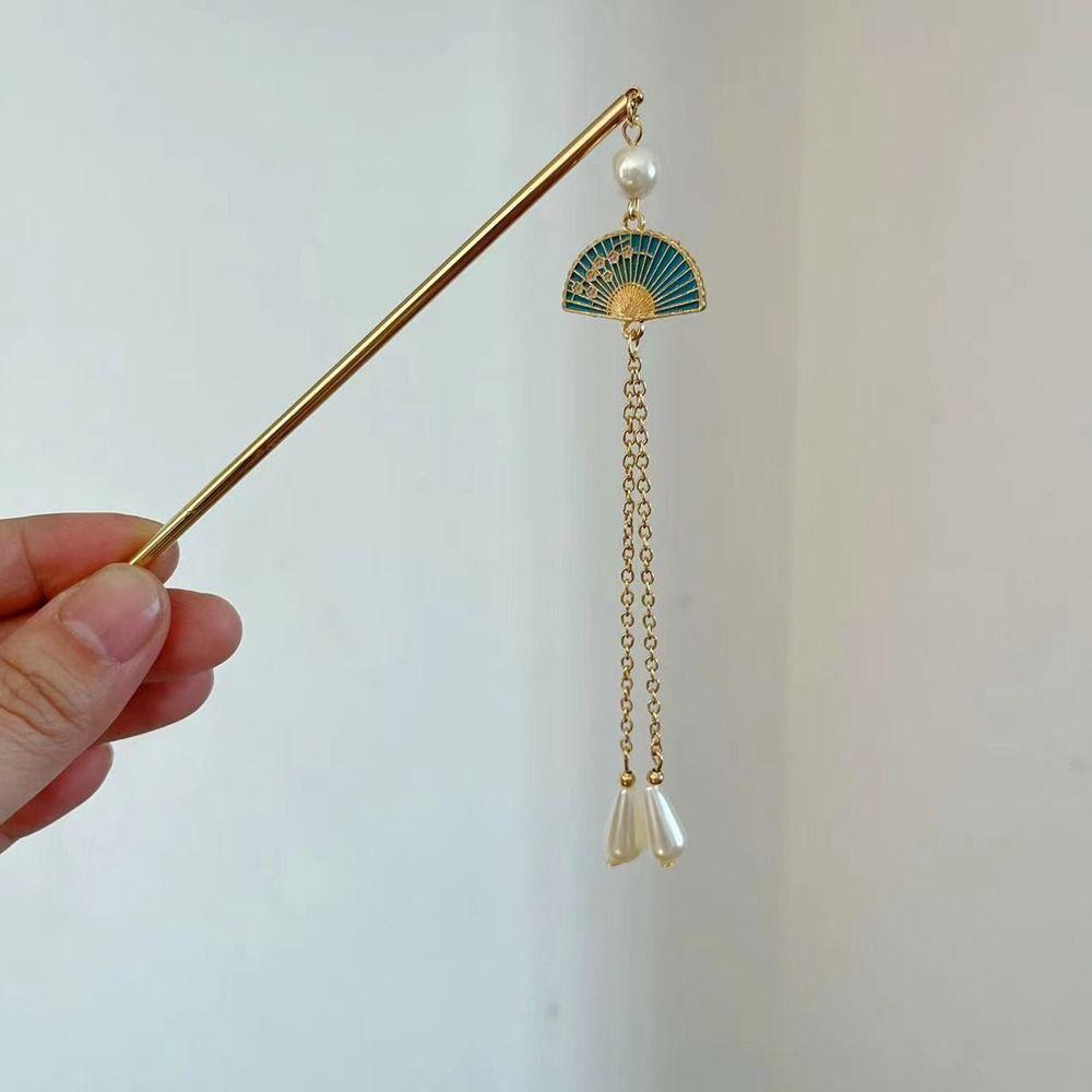 Headwear Cheongsam Hanfu Fan Hair Sticks Metal Hairpin Chinese Style Headwear Ancient Style Hairpin