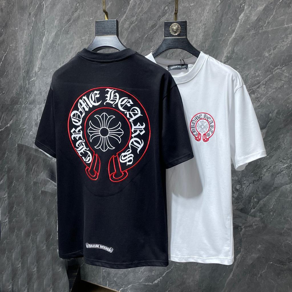 8241 CHROME HEARTS Лето 2026 Новая Высококачественная Хлопковая Круглый Вырез Свободная Большого Размера Мужская и Женская Футболка Футболка для Пары