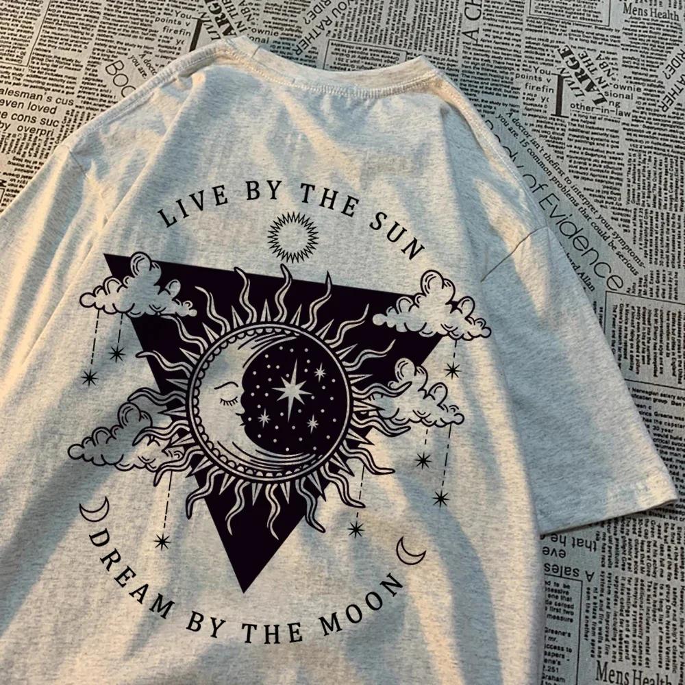 Live By The Sun Dream By The Moon Tshirt Women Hip Hop Casual Tops Pattern Sweat Summer Clothing Fashion Loose Tshirt