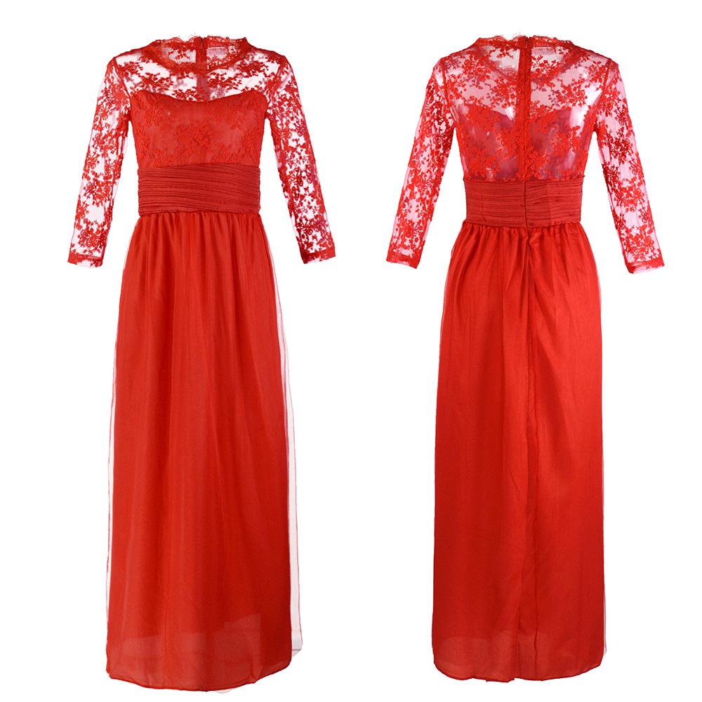 Осеннее женское красное кружевное прозрачное платье с длинным рукавом, темперамент, элегантная модная женская одежда
