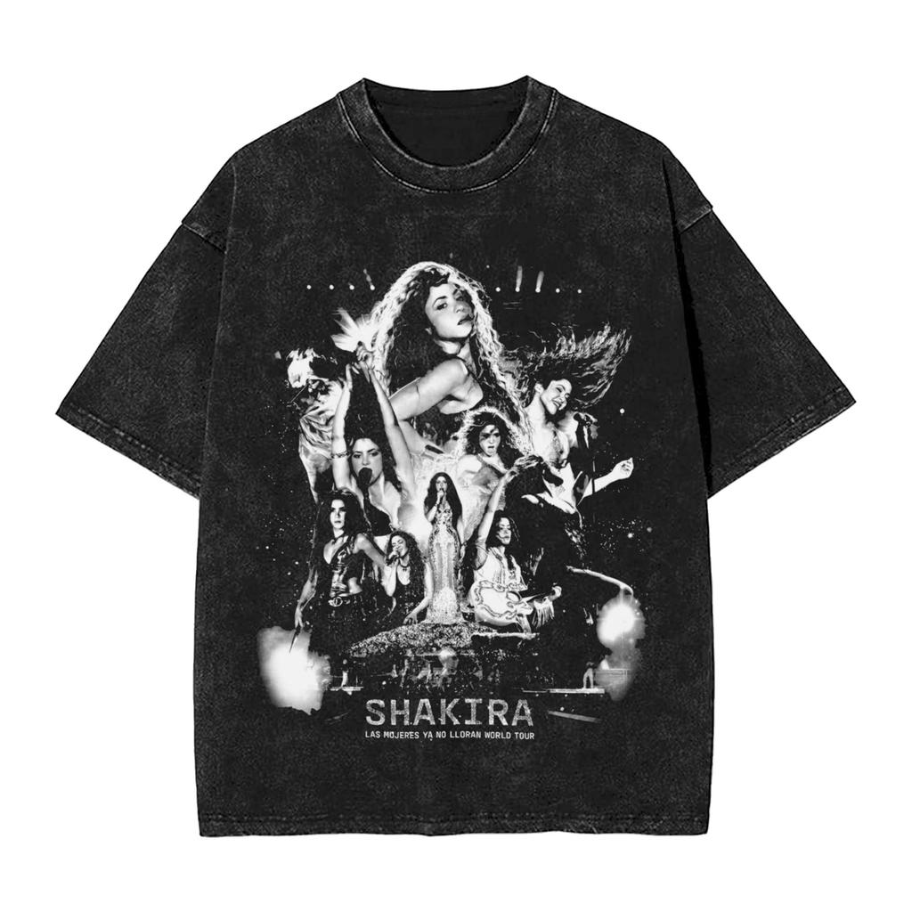 2027 Harajuku Washed Shirts Shakira New Merch Retro T-Shirts Oversize Streetwear 100% Cotton Summer Tee Shirt