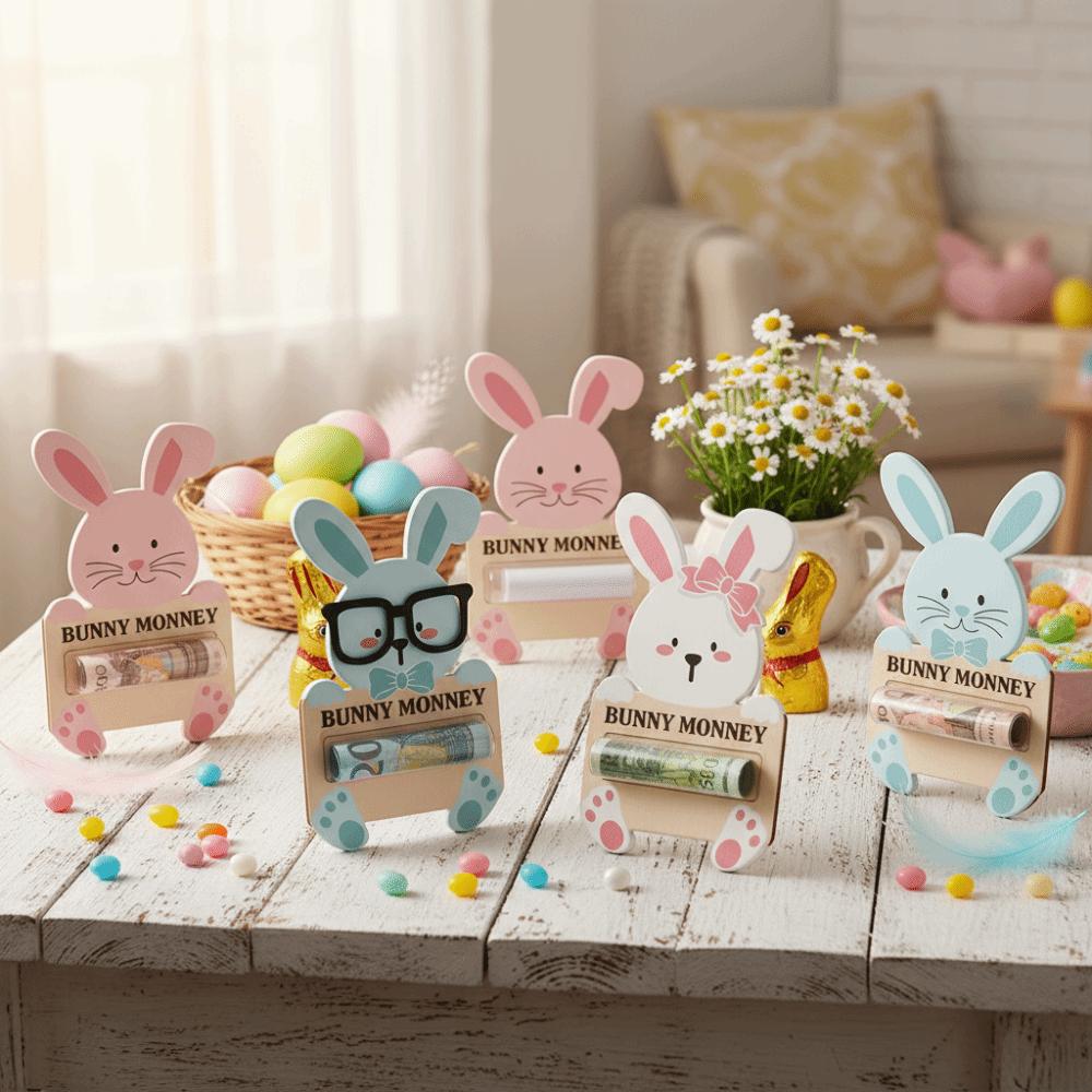 6PCS/SET Cartoon Easter Cash Holder Portable Decorative Bunny Banknote Card Funny Paper Banknote Ornament Easter Celebration