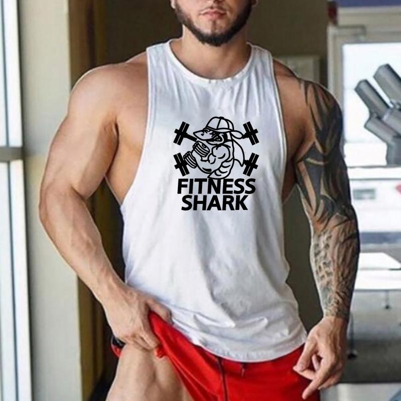 Muscleguys FITNESS SHARK Беговые жилеты Мужские майки для бодибилдинга Хлопковая тренировочная майка без рукавов Одежда для бега Stringer для мышц
