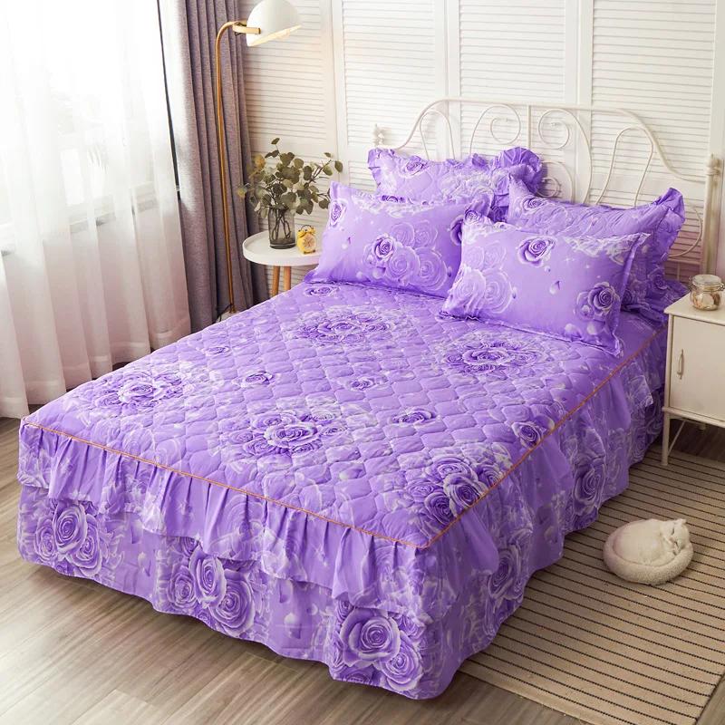 Утолщенная стеганая юбка-кровать, наволочка с цветочным узором, противоскользящее износостойкое покрывало, домашнее постельное белье, защитный чехол для матраса