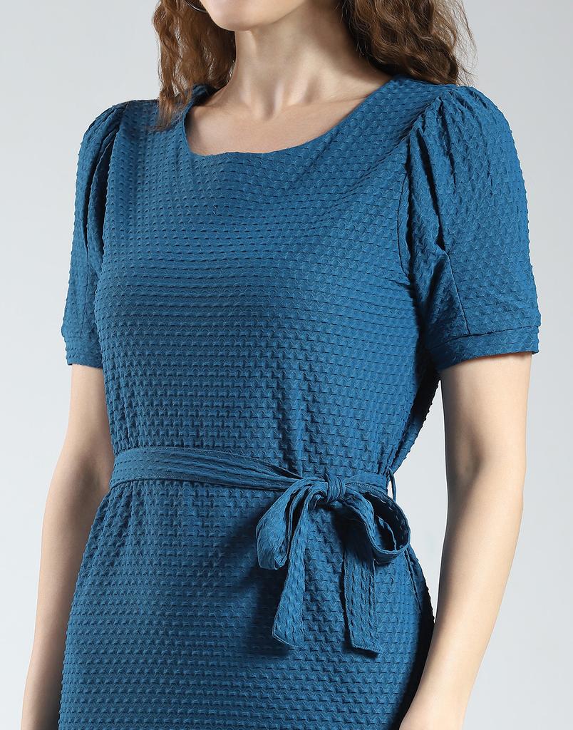 MONTE CARLO Women's Blue Round Neck Half Sleeve Dress