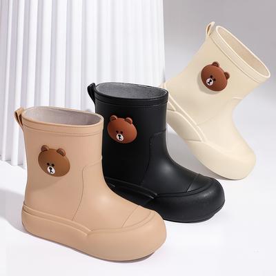 Милые резиновые сапоги средней длины для женщин, износостойкие, нескользящие, водонепроницаемые сапоги на толстой подошве, бархатные короткие резиновые сапоги для женщин