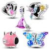 Fit Bracelets 925 Sterling Silver Colorful Charms Beads Love Butterfly Bee Flower Dangle For DIY Jewelry Gift Making