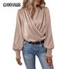 Autumn Women's Blouse Elegant V-neck Lantern Sleeve Temperament Commuter Solid Color Shirt Long Sleeve Top