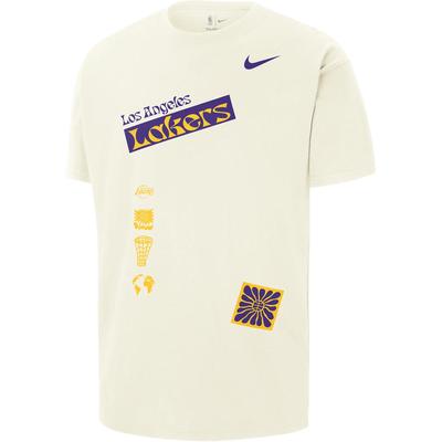 Nike X NBA City Edition Courtside Lakers с буквенным принтом, свободная повседневная футболка с круглым вырезом, мужские топы, светло-желтые FV9274-901