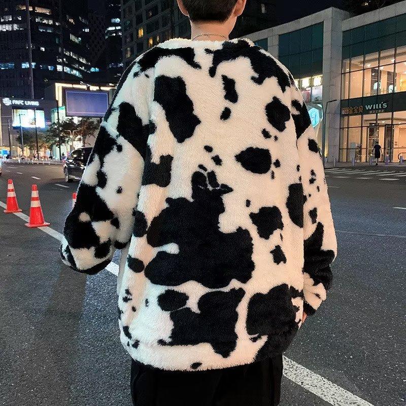 Cow Lamb Fleece Sweater Male Hip Hop Oversize Loose Thickened Coat Student Versatile Plush
