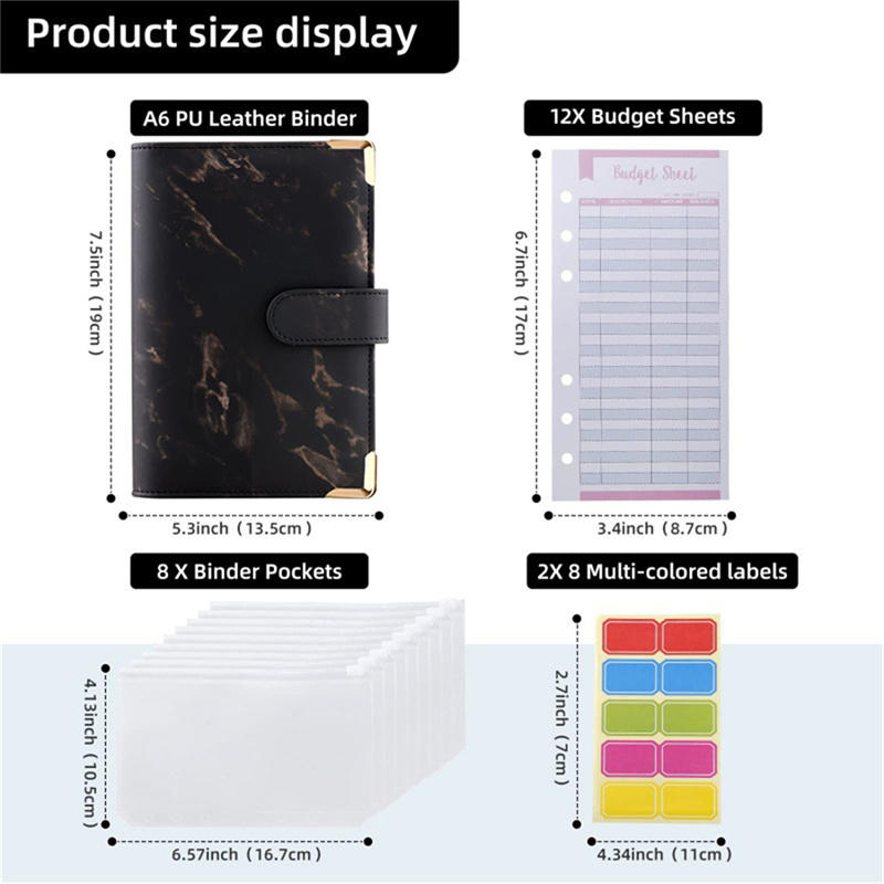 Budget Binder Cash Envelopes for Budgeting Money Organizer Portable A6 Loose-leaf Leather Money Organizer Notebook