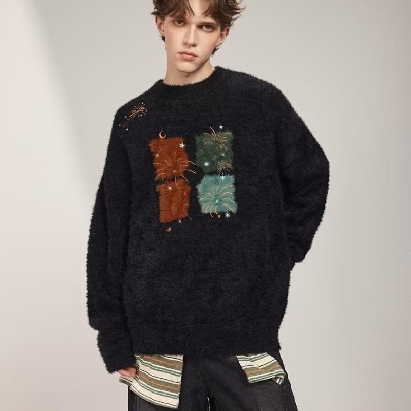 2026 Korean Chic Vintage Plaid Print Color Block Loose Fit Mink Fleece Long Sleeve Knit Sweater Women