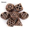 7 Pcs Coppery Skull Head Metal Dice Hollow Metal Polyhedral Dice Set Suitable for Role-Playing RPG Board Game Card Game