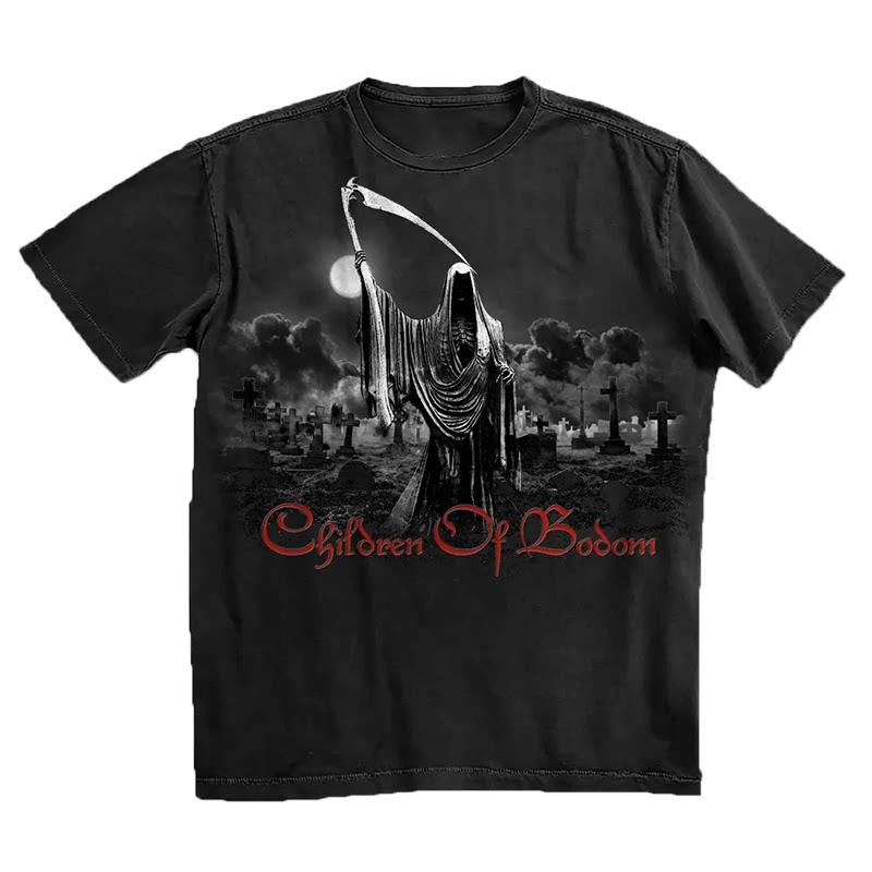 Hot Children of Bodom's Dark Metal Band "Death God" Print Short-Sleeved Cotton T-Shirt