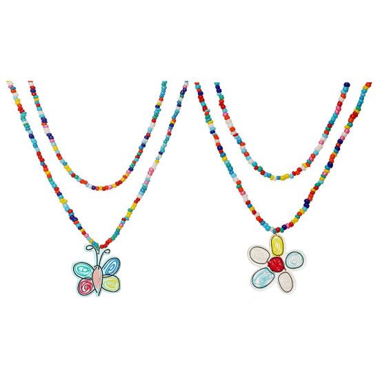 Женский комплект ожерелья, штабелируемые красочные кулонные бусины с цветком и бабочкой, двухслойные, гладкие, в богемном стиле, регулируемые