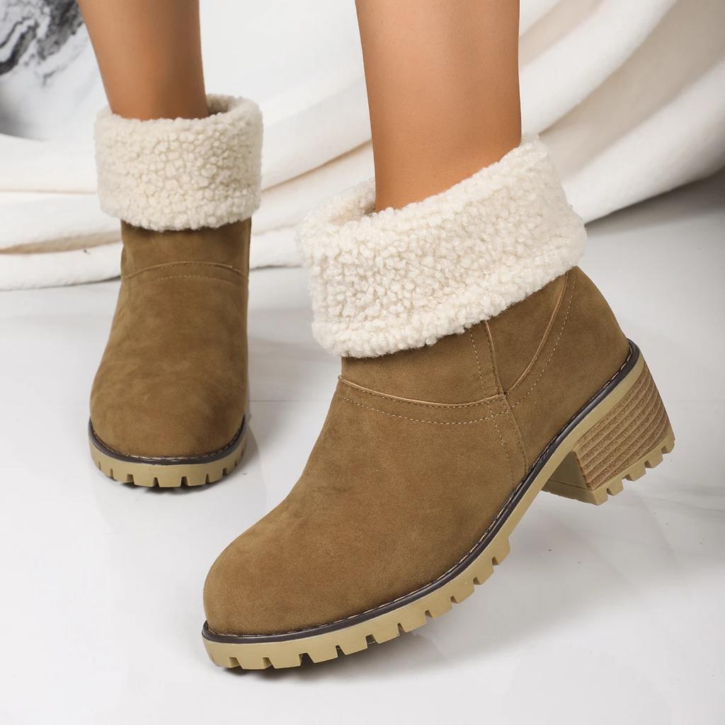 Женские сапоги, модные новые повседневные сапоги, удобные теплые квадратные осенние и зимние туфли с круглым носком, однотонные модные женские ботильоны