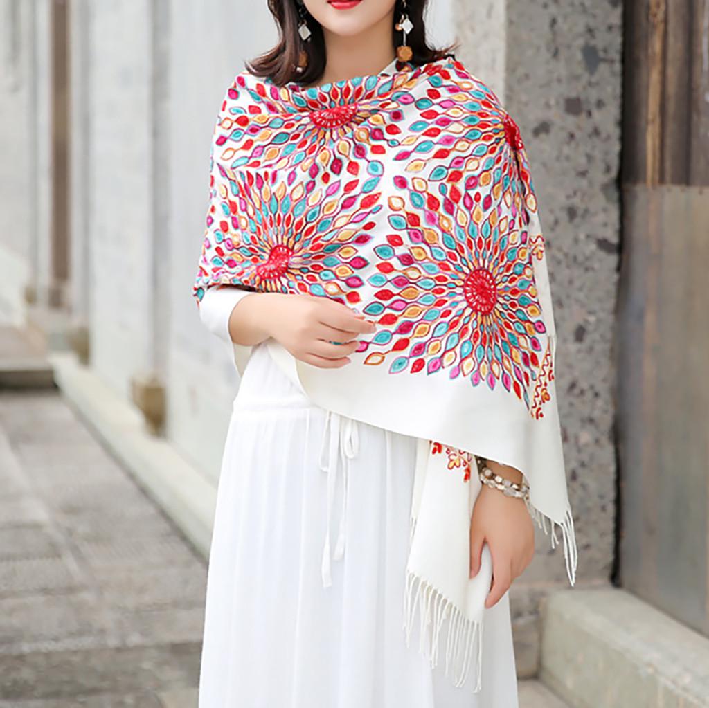 Women Scarf Sun Flower Embroidery Pashmina Cotton Shawls Floral Bandana Scarves