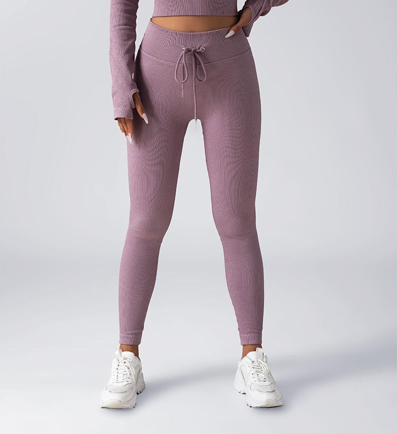 Women's Seamless Fitness Yoga Set: Zipper Long-Sleeve Top & Drawstring Hip-Lifting Trousers