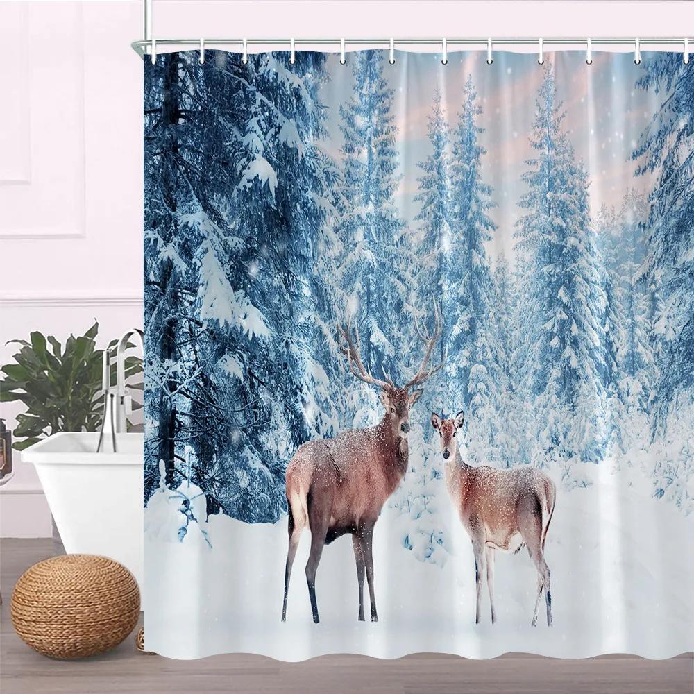 Modern Black Shower Curtain Set with Hooks-Black and White Shower Curtain for Bathroom Fabric Geometric Bath Curtains with Hoo